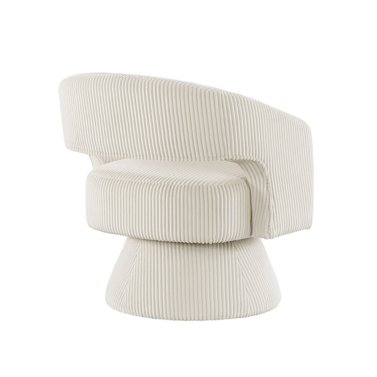 Modern Luxurious Swivel Accent Chair Beige Soft Corduroy Plush Seating Solid Wood Stylish Home Furniture 1Pc
