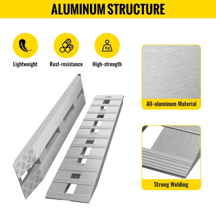 60'' X 12'' X 2.5''Aluminum Trailer Ramps 6000Lbs Total Beavertail Hook End 1 Pair 2 Ramps