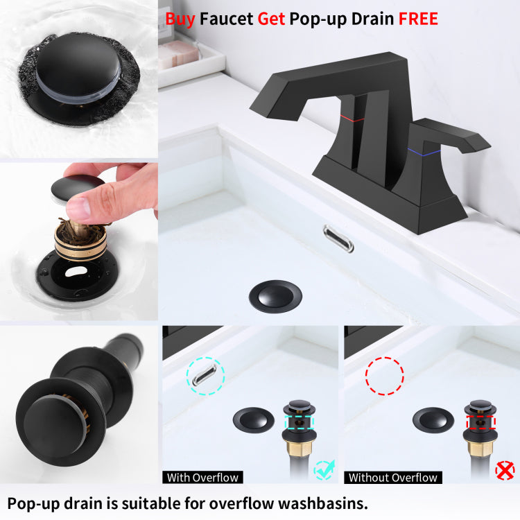 2 Handle Heavy Duty Bathroom Faucet With Drain And Supply Kits, Modern Style Lavatory Deck Mounted Faucet Matte Black 4001 Mb