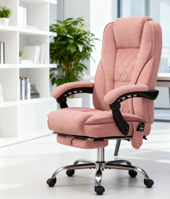Heated Reclining Massage Office Chair With Adjustable Height And Footrest, Pink