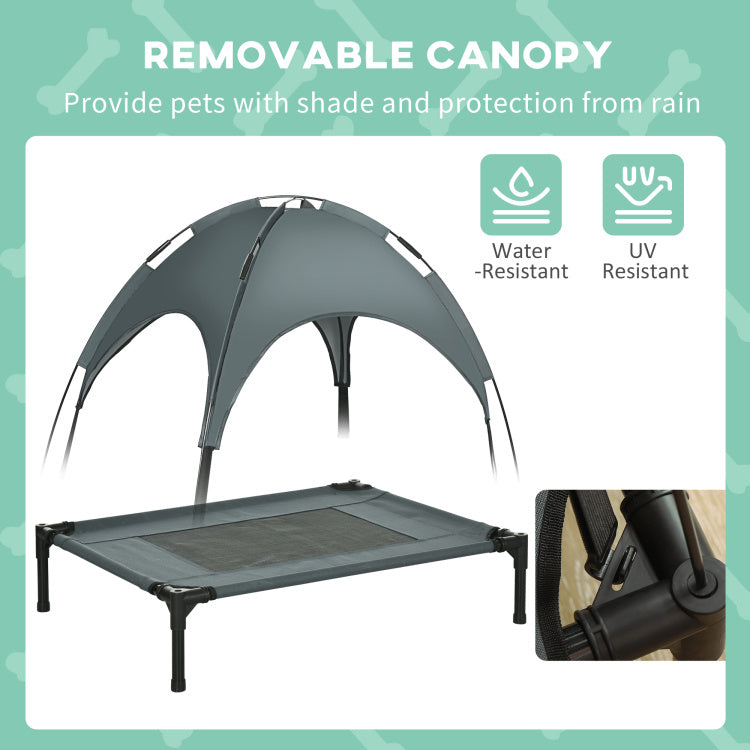 Pawhut Elevated Portable Dog Cot Pet Bed With Uv Protection Canopy Shade, 30 Inch, Gray