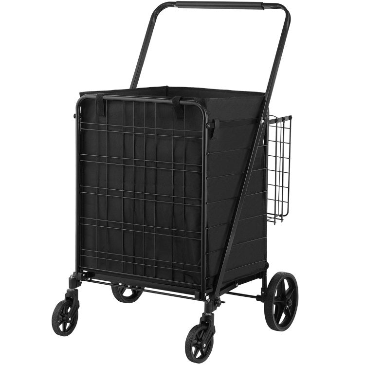 Folding Shopping Cart With Removable Waterproof Liner, 330Lbs Large Capacity Jumbo Grocery Cart With Dual Basket, 360 Swivel Wheels, Dense Metal Mesh Base, Heavy Duty Utility Cart For Shopping