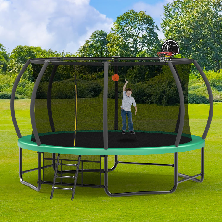14Ft Trampoline With Enclosure Recreational Trampolines With Ladder And Antirust Coating, Astm Approval Outdoor Trampoline For Kids
