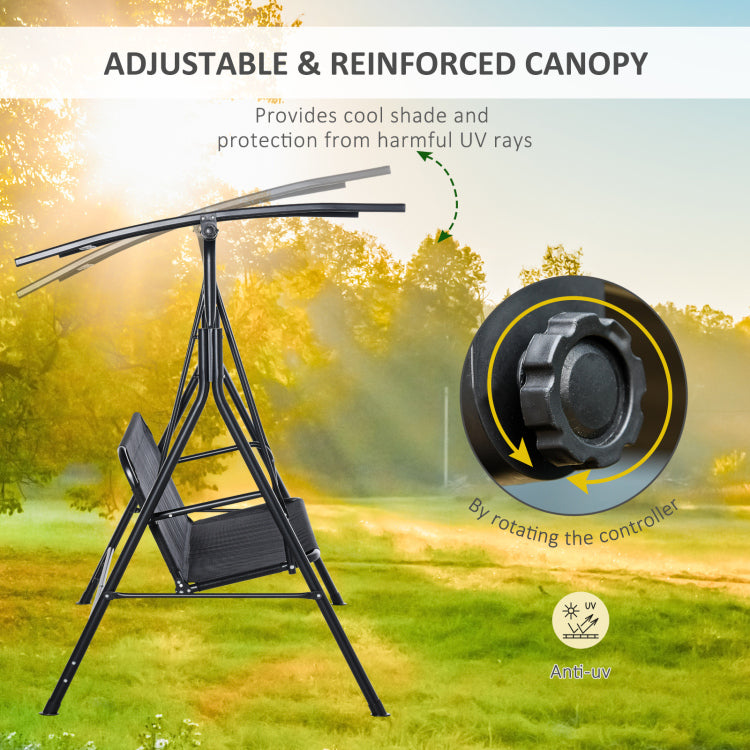 Outsunny Patio Swing Chair With Canopy, Seats 2 Adults Loveseat Bench With Adjustable Tilt Canopy, Armrests, A Frame Steel, Mesh For Backyard, Garden, Black