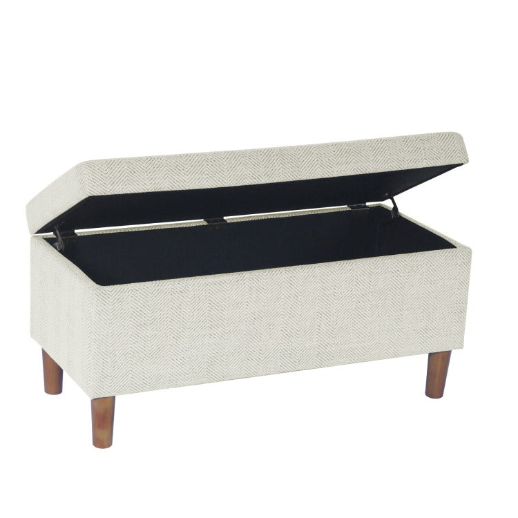 Zia Accent Storage Bench, Cream Chevron Woven Fabric, Brown, 36 Inch