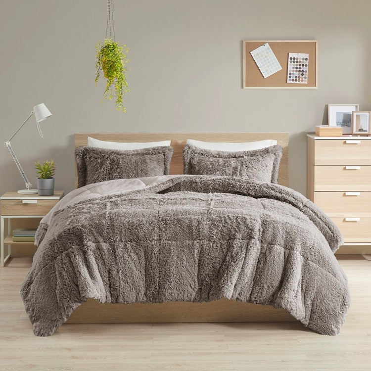 Full Queen Shaggy Long Fur Comforter Mini Set
