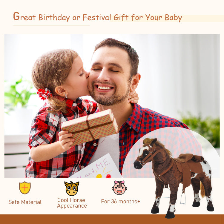 Qaba Sound Making Ride On Horse For Toddlers 3 5, With Neighing And Galloping Sound, Stuffed Animal Horse Toy For Kids With Padding, Soft Feel, Brown