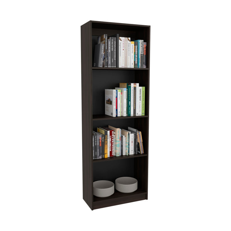 Home Tall Elegant 4 Shelf Bookcase Kronos, Open Storage, Stained Walnut