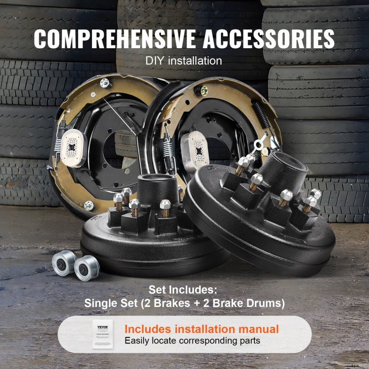 Trailer Hub Drum Kits 8 On 6.5" B.C. With 12" X 2" Electric Brakes, Self Adjusting Trailer Brake Assembly For 7000 Lbs Axle, 5 Hole Mounting, Backing Plates For Brake System Part Replacement