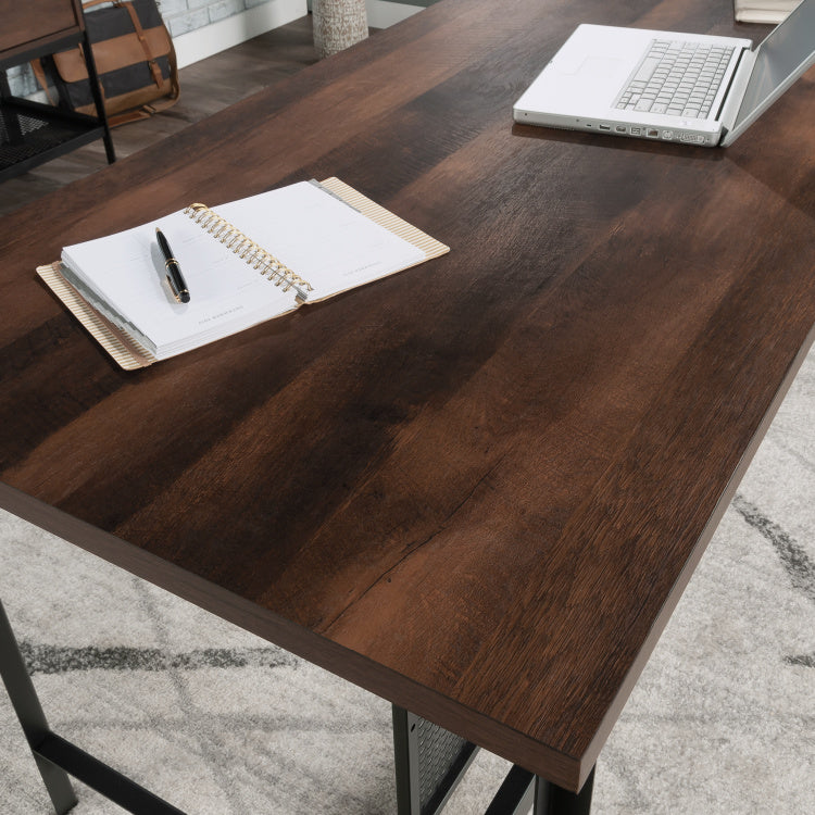 Industrial Table Desk With Spacious Work Surface, Brown Finish