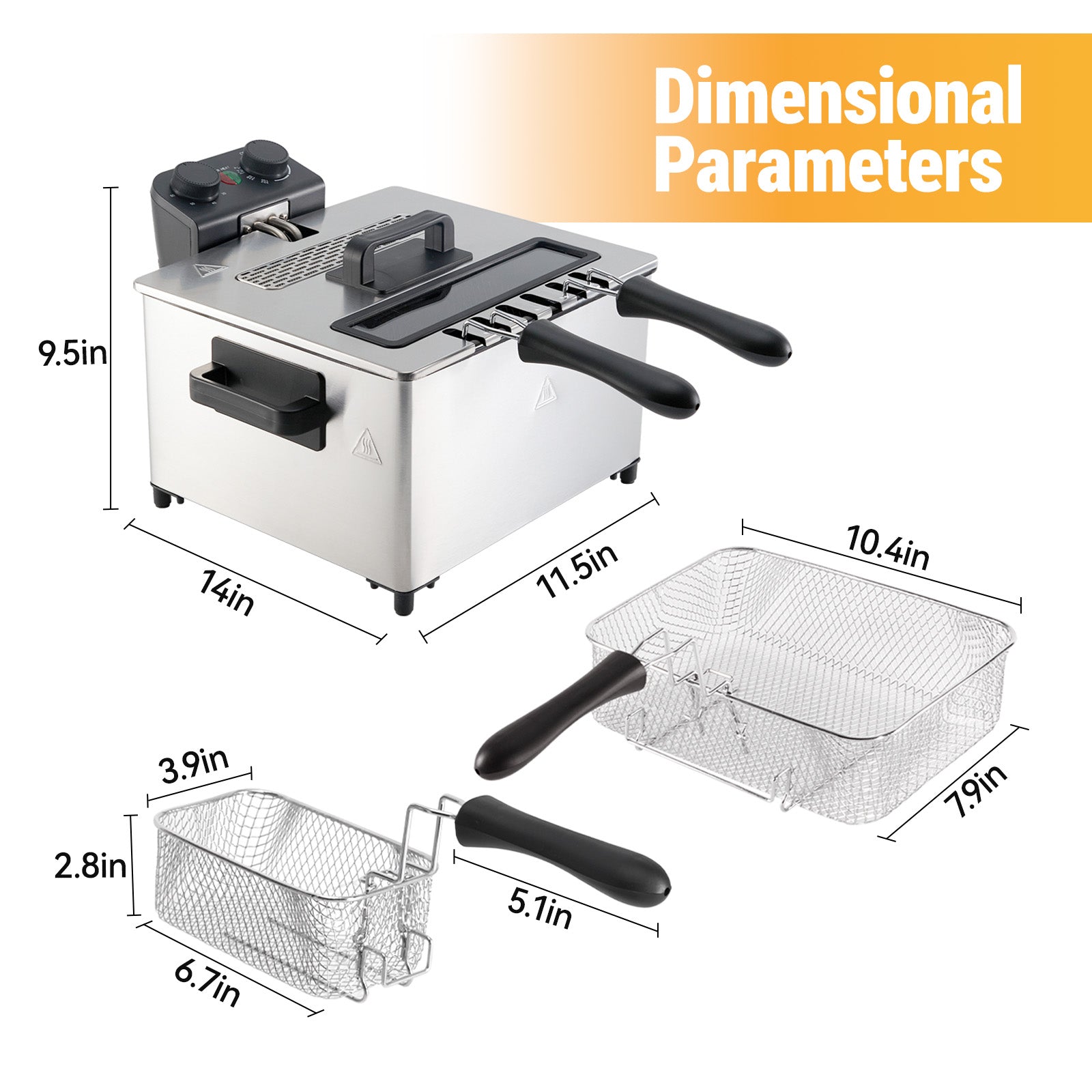 5L Deep Fryer With Basket, 1700W Electric Deep Fryer With Time & Temperature Control For Home Use, 3 Frying Baskets, Lid With View Window And Odor Free Filter, Stainless Steel, Dishwasher Safe