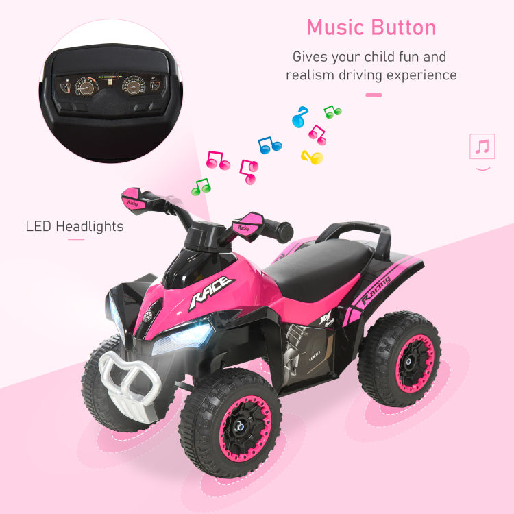 Aosom No Power Kids Ride On Push Car, Ride Racer, Foot To Floor Sliding Car, Walking Atv Toy With Music, Lights, For 1.5 3 Years Old, Pink