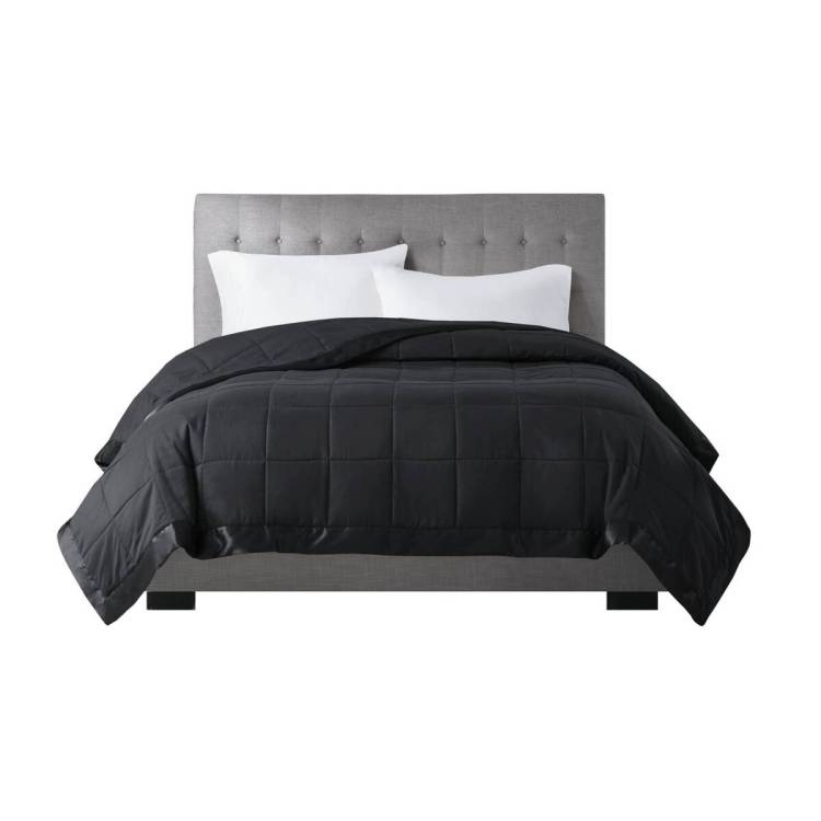 Lightweight Down Alternative Blanket With Satin Trim Black Full Queen