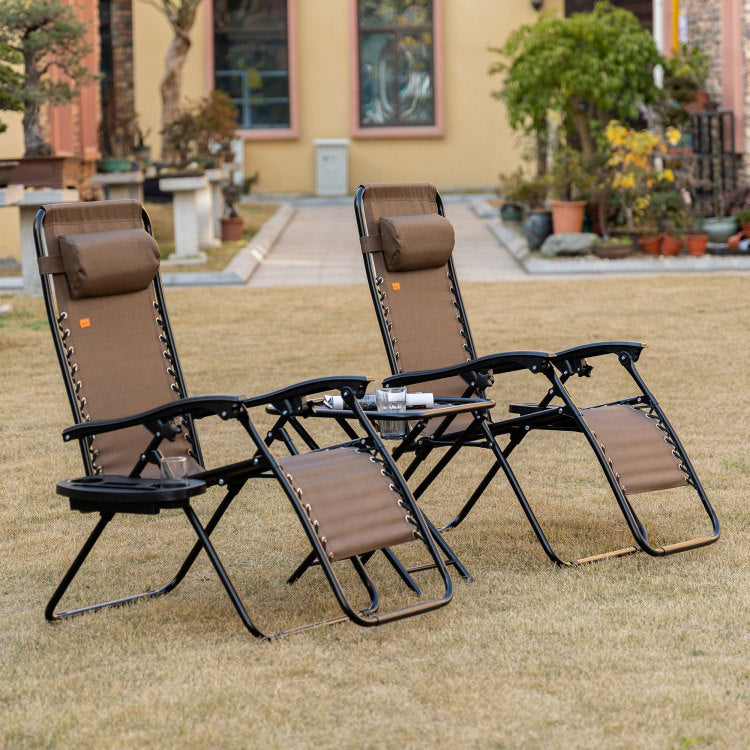 Outsunny Zero Gravity Chair Set With Side Table, Folding Reclining Chair With Cupholders & Pillows, Adjustable Lounge Chair For Pool, Backyard, Lawn, Beach, Brown