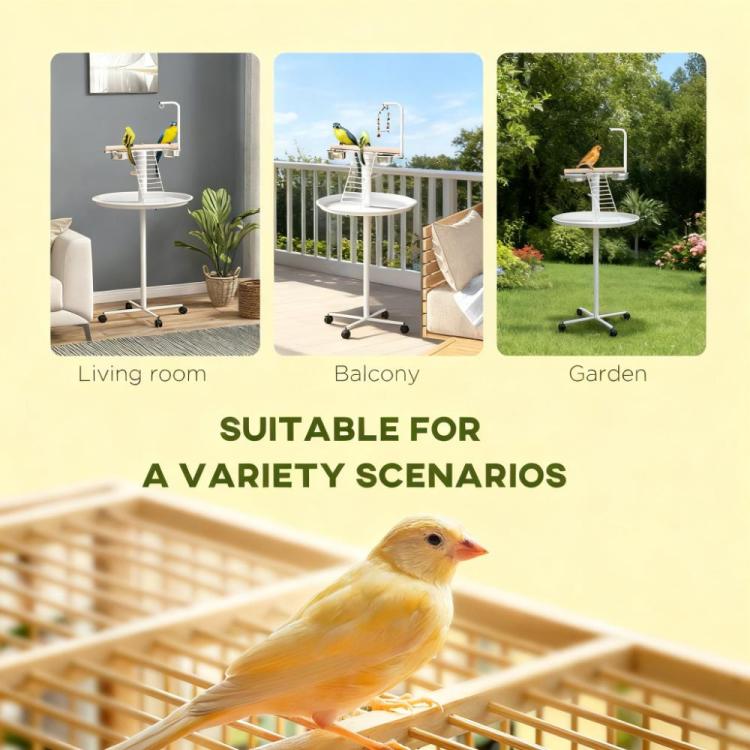 Easy To Move Bird Stand With Wheels, Feed Bowls, Round Tray,Bird Feeder Station