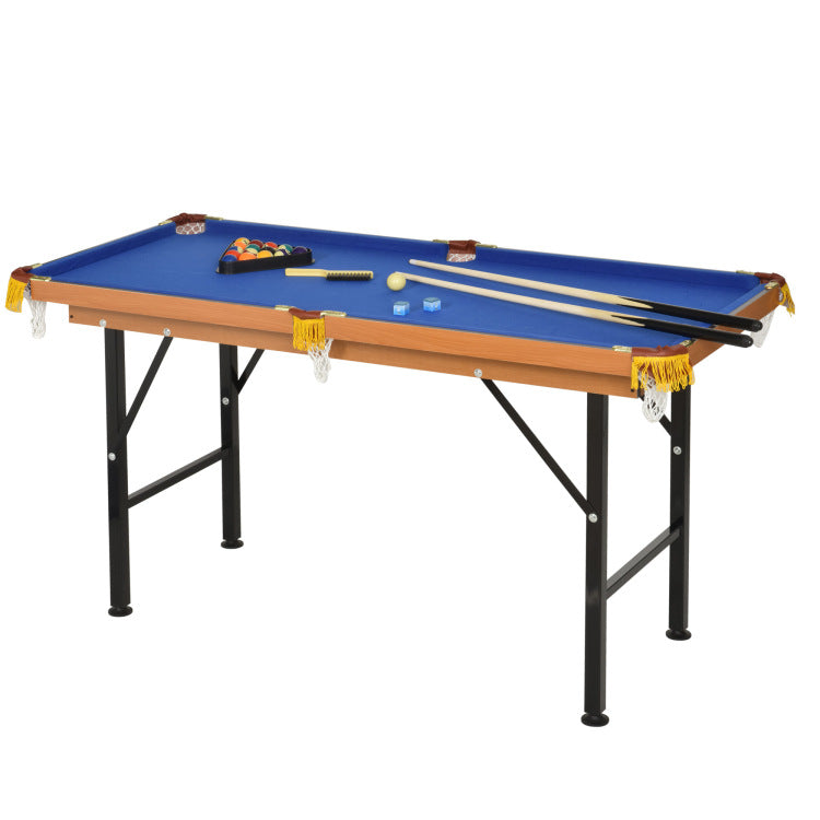 Soozier 55" Portable Folding Billiards Table Game Pool Table For Whole Family Number Use With Cues, Ball, Rack, Chalk, Blue
