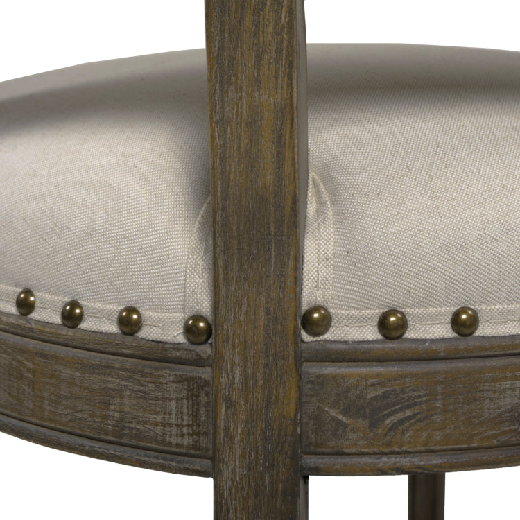 Paris 26.5" Farmhouse Counter Height Bar Stool With Backrest, Light Beige Linen