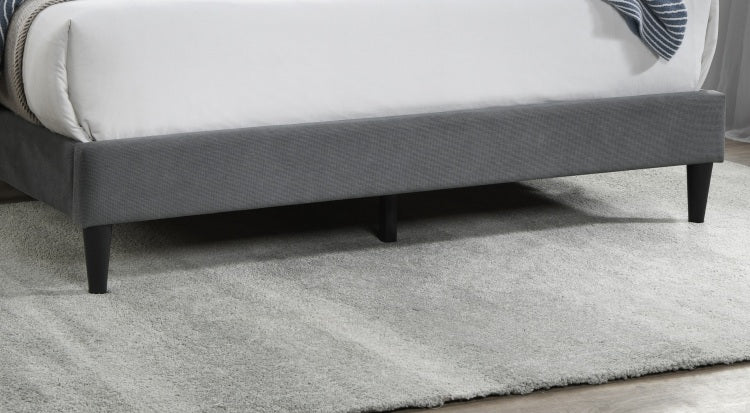 Elegant Modern 1Pc Full Size Bed Upholstered Box Design Headboard Bedframe Gray Brushed Linen