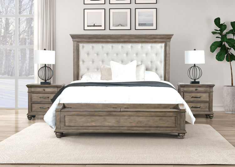 Aged Oak Finish Nightstand Round Knob Ball Bearing Glide Bun Feet Transitional Bedroom Furniture