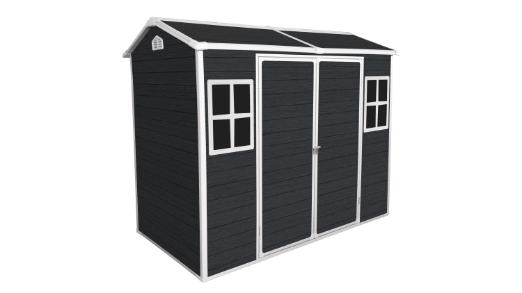 8X4Ft Outdoor Resin Garden Shed With Floor And 2 Windows, Plastic Patio Outdoor Storage Shed With Lockable Door For Garden Tools, Bicycles, Trash Cans, Black