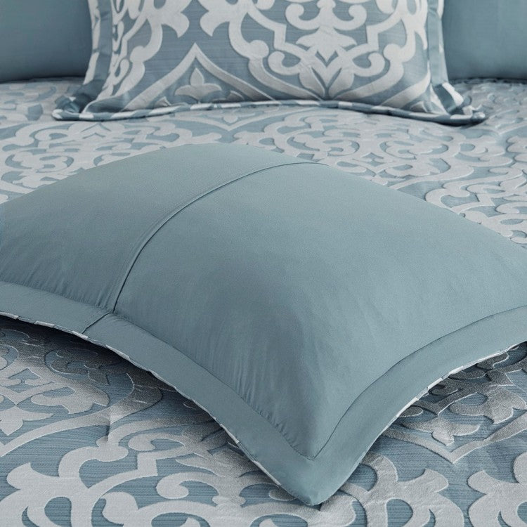 8 Piece Jacquard Comforter Set Aqua Silver Queen