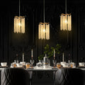 Luxury 3 Pack Crystal Pendant Lights, Elegant Golden Finish Chandelier With Waterfall Bead Design No Bulbs