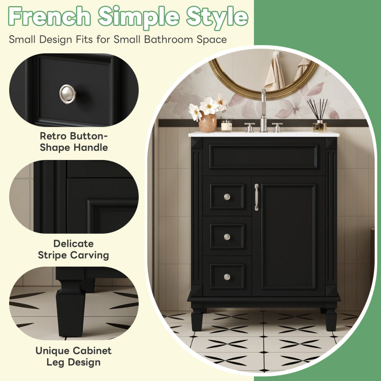 24" Bathroom Vanity With Ceramic Sink, Small Bathroom Sink Cabinet, Modern Cabinet With 2 Drawers And Adjustable Shelf