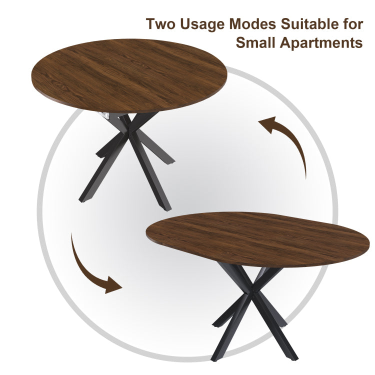 Retractable Dining Table, Round Dining Table, Extendable Dining Table, 6 Person Carbon Steel Base, Modern And Simple Solid Wood Veneer Dining Room Furniture 42 Inches Extended To 58 Inches