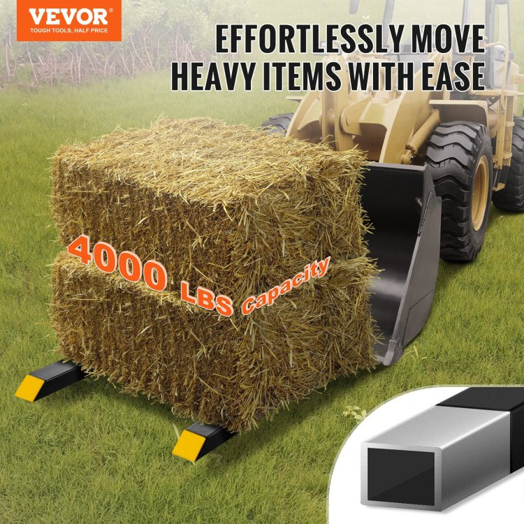 Pallet Forks, 4000 Lbs Clamp On Pallet Forks, 60" Total Length Heavy Duty Pallet Forks With Adjustable Stabilizer Bar, Tractor Bucket Forks For Tractor Attachments, Skid Steer, Loader Bucket