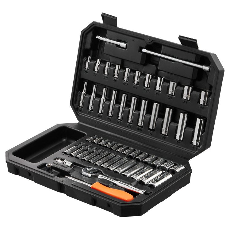 Socket Set, 1 4 Inch Drive Socket And Ratchet Set, 6 Point Socket Opening, 54 Pieces Tool Set Sae And Metric, Deep And Standard Sockets, 5 32 9 16 In, 4 14 Mm, With Accessories, Storage Case