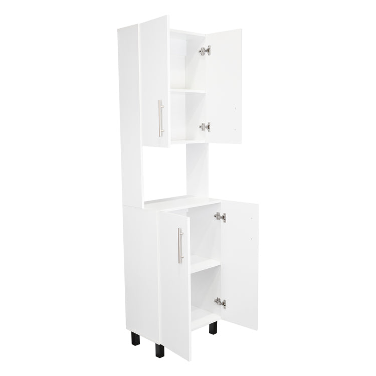 Linden 76,8" Tall Two Double Door Cabinet Kitchen Pantry With Hutch And Five Shelves, Microwave Cabinet, Storage Cabinet, Kitchen Organization, Garage Cabinet, Kitchen White
