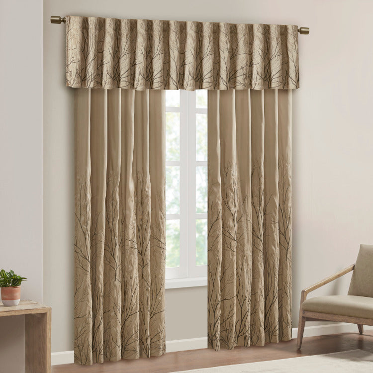 Faux Silk Embroidered Window Valance Tan 50X18"