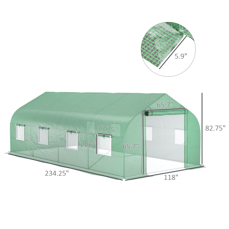 Outsunny 20' X 10' X 7' Walk In Tunnel Greenhouse With Zippered Mesh Door And 8 Mesh Windows, Gardening Plant Hot House With Galvanized Steel Hoops, Green