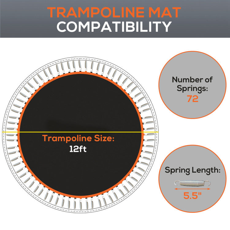 Soozier Trampoline Replacement Mat, Fits 12' Trampoline With 72 V Hooks & 5.5" Springs, Trampoline Mat With 8 Rows Of Stitching & Spring Pull Tool Spring & Frame Not Included , Orange
