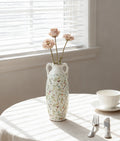 5.9X5.9X15.6" Decorative Ceramic Amphora Vase With Multi Colored Floral Motifs