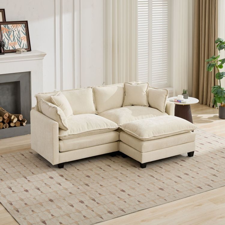 Cloud Sofa Ottoman Only, Modern Sectional Couch, For Living Room Bedroom And Apartment, Comfy Double Layer Upholstered Seat Cushion, Chenille Fabric, Beige