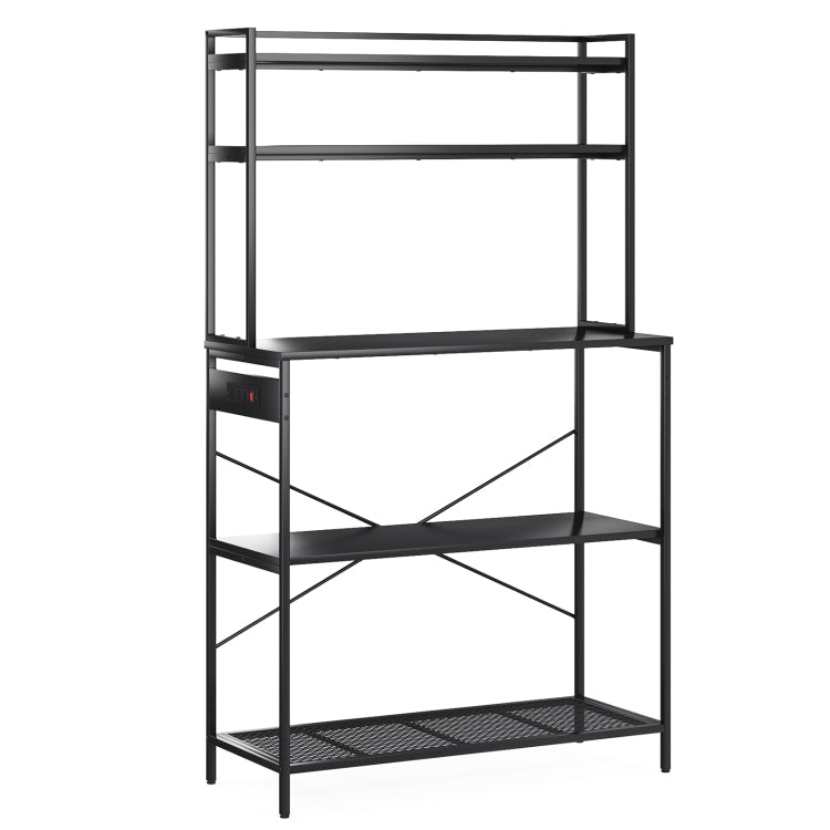 Large 5 Tier Bakers Rack With Electrical Outlets, 39 Inch Microwave Stand & Coffee Bar, Kitchen Storage Shelf For Home, Counter Space Organizer