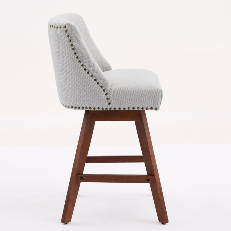 Counter Height Swivel Barstools, 26'' H Seat Height Upholstered Bar Stools Set Of 2, Fabric In Ivory