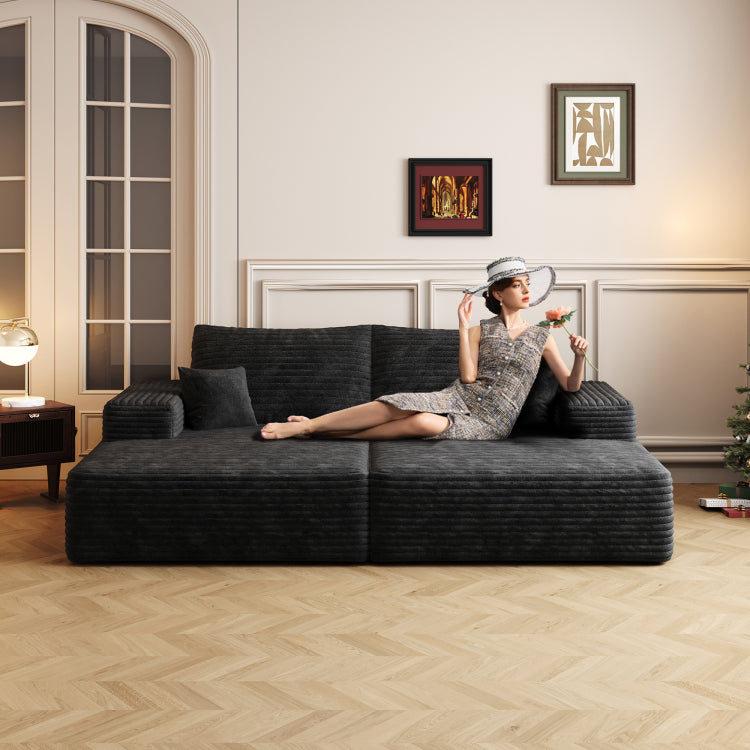 74.8" Modern Sofa Bed With Dual Sleeper, Lounger For Moviebonus Room,No Assembly Required,Black Plush Corduroy Fabric