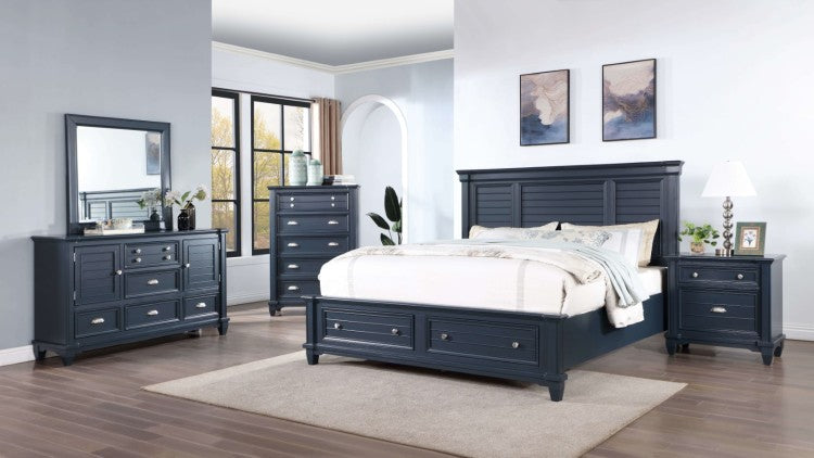 Transitional Style 1Pc Chest Ball Bearing Glides Nickel Round Knobs And Cup Pulls Slate Blue Finish Bedroom Furniture