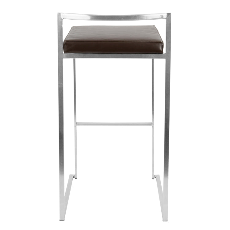 Contemporary Stackable Barstool With Brown Faux Leather Set Of 2