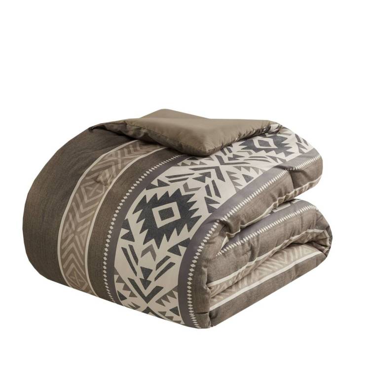 5 Piece Stripe Herringbone Comforter Set With Throw Pillows Brown Full Queen