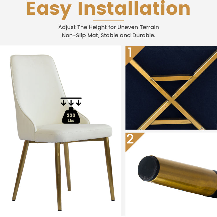 Modern Pu Sponge Filled Dining Chair, Solid Wood Metal Legs, Suitable For Restaurants, Living Rooms And Rooms Set Of 2