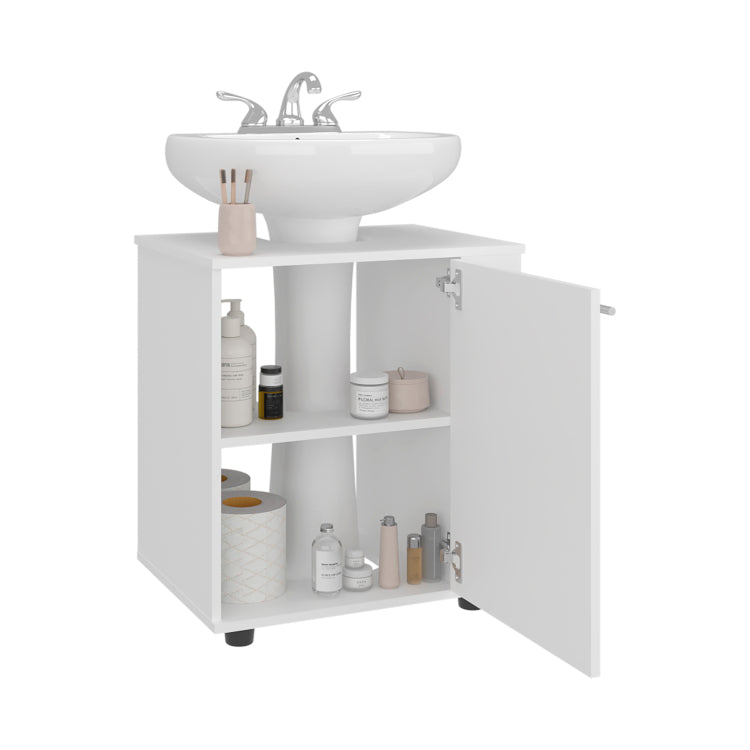Phillips Under Sink Cabinet, Double Door Storage With Open Back For Pipes, Wide Unit, Freestanding Cabinet, White