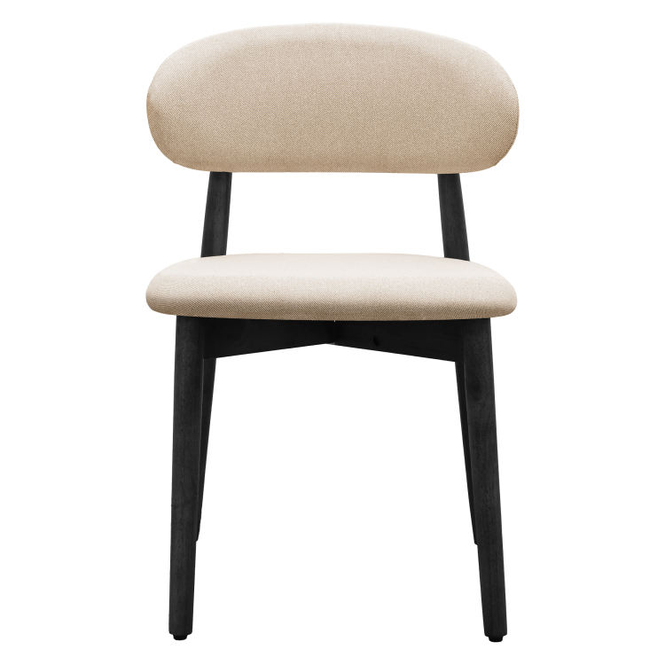 Beige Cotton Linen Fabric Upholstered Dining Chair With Black Solid Wood Legs, Armless Chair Set Of 4 For Kitchen, Restaurant, Living, Meeting Room