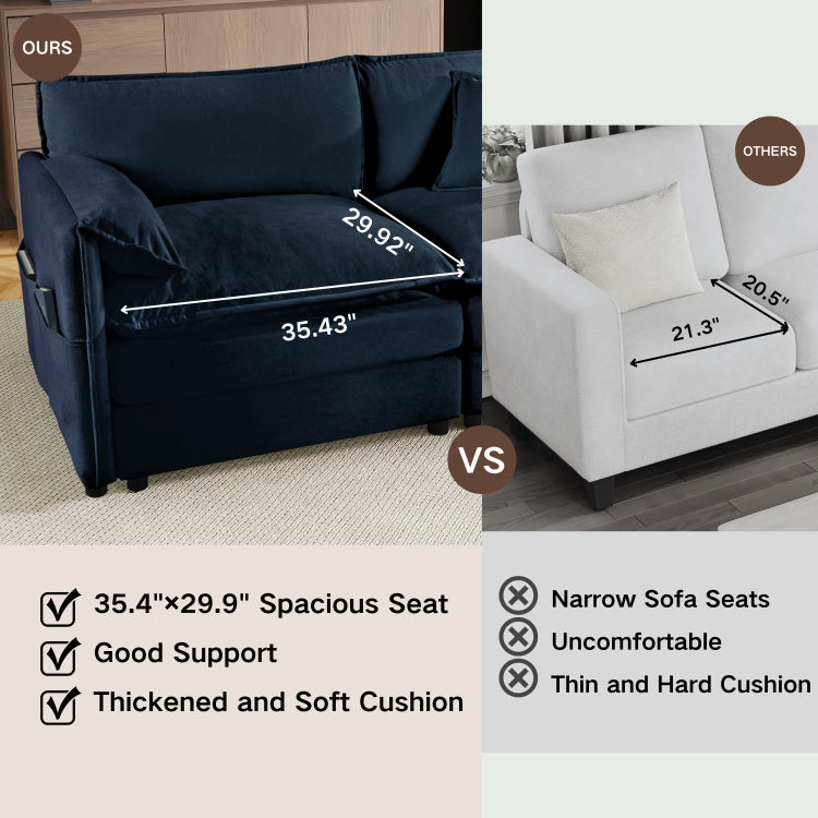 Oversized 41.73" Sofa Chair, Modern Upholstered Armchair With 1 Toss Pillow, Modular Sectional Sofa For Living Room, Deep Seat Reading Sofa For Bedroom Apartment, Diy Combination Chenille,Blue