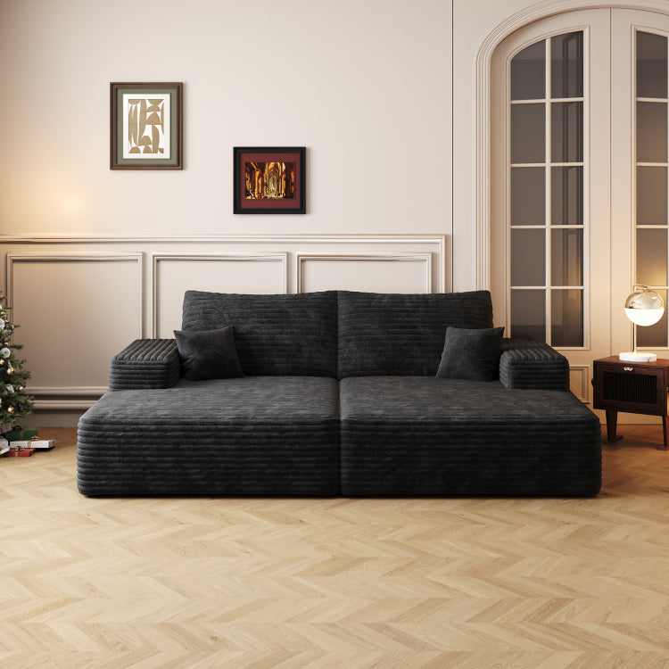 74.8" Modern Sofa Bed With Dual Sleeper, Lounger For Moviebonus Room,No Assembly Required,Black Plush Corduroy Fabric