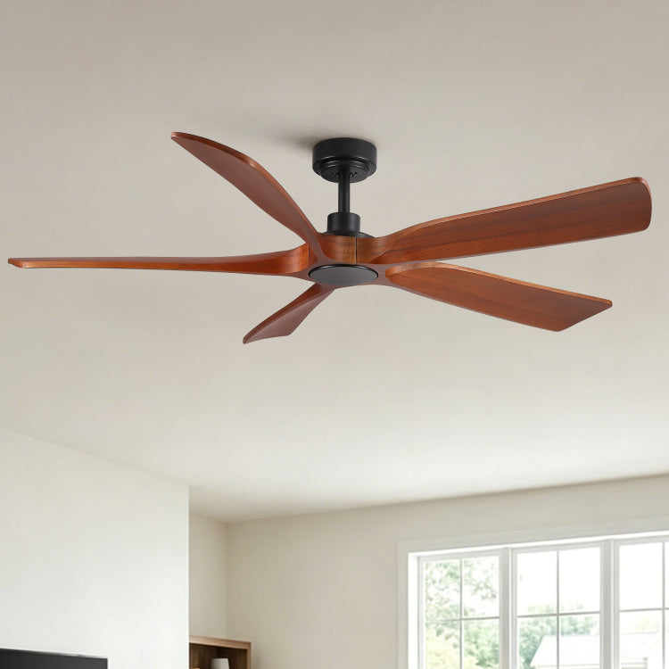 60" Modern Farmhouse Vintage Mahogany Solid Wood With Light And Remote Control, Noiseless, 6 Speeds Reversible, Quiet Dc S For Indoor Or Covered Outdoor Use, Etl Listed