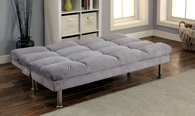 Contemporary Style Futon Sofa Chrome Finish Legs Convert Into Bed With Extra Support Legs Primary Living Gray Finish