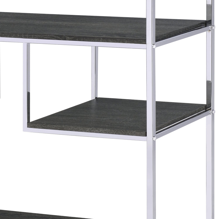 Rustic Grey Oak And Chrome 8 Shelf Bookshelf